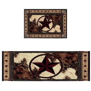 western kitchen rugs and mats set of 2, non-skid soft absorbent texas star kitchen mats set for floor, rustic farmhouse comfort runner rug carpets for sink, laundry, hallway, dinning room, office