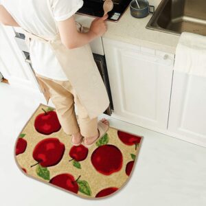 wolala home half round skid resistant kitchen mat latex backing red apple area rugs machine washable half cricle doormat bathroom foot pads slice (1'6x2'6)