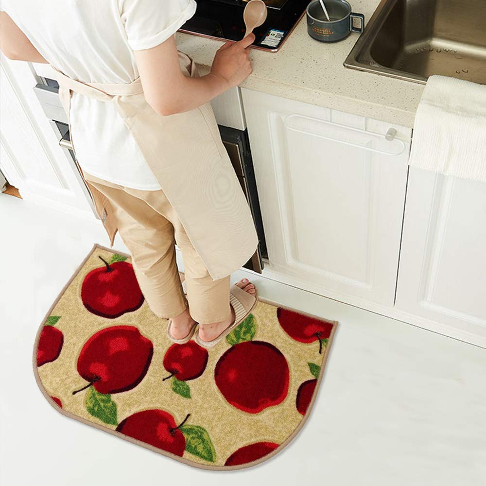 Wolala Home Half Round Skid Resistant Kitchen Mat Latex Backing Red Apple Area Rugs Machine Washable Half Cricle Doormat Bathroom Foot Pads Slice (1'6x2'6)