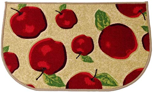 Wolala Home Half Round Skid Resistant Kitchen Mat Latex Backing Red Apple Area Rugs Machine Washable Half Cricle Doormat Bathroom Foot Pads Slice (1'6x2'6)