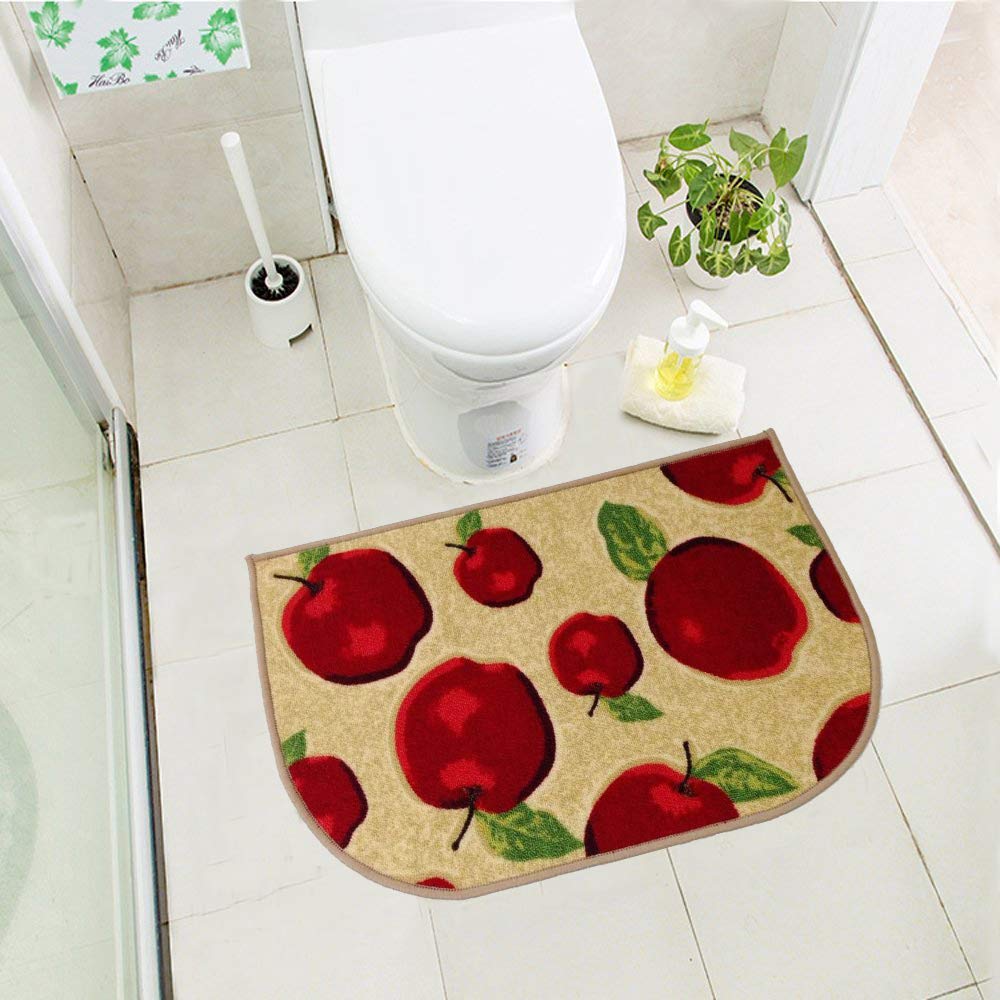 Wolala Home Half Round Skid Resistant Kitchen Mat Latex Backing Red Apple Area Rugs Machine Washable Half Cricle Doormat Bathroom Foot Pads Slice (1'6x2'6)