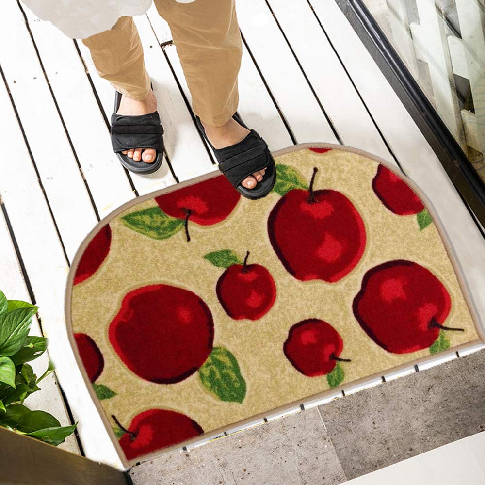 Wolala Home Half Round Skid Resistant Kitchen Mat Latex Backing Red Apple Area Rugs Machine Washable Half Cricle Doormat Bathroom Foot Pads Slice (1'6x2'6)