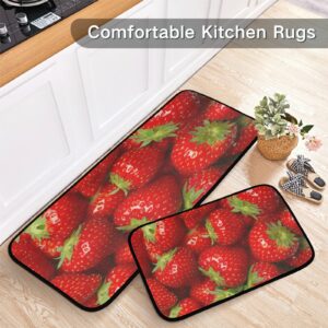 ALAZA Strawberry Fruit Red Non Slip Kitchen Floor Mat Set of 2 Piece Kitchen Rug 47 x 20 inches + 28 x 20 inches for Entryway Hallway Bathroom Living Room Bedroom