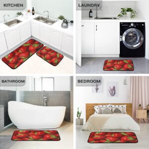 ALAZA Strawberry Fruit Red Non Slip Kitchen Floor Mat Set of 2 Piece Kitchen Rug 47 x 20 inches + 28 x 20 inches for Entryway Hallway Bathroom Living Room Bedroom