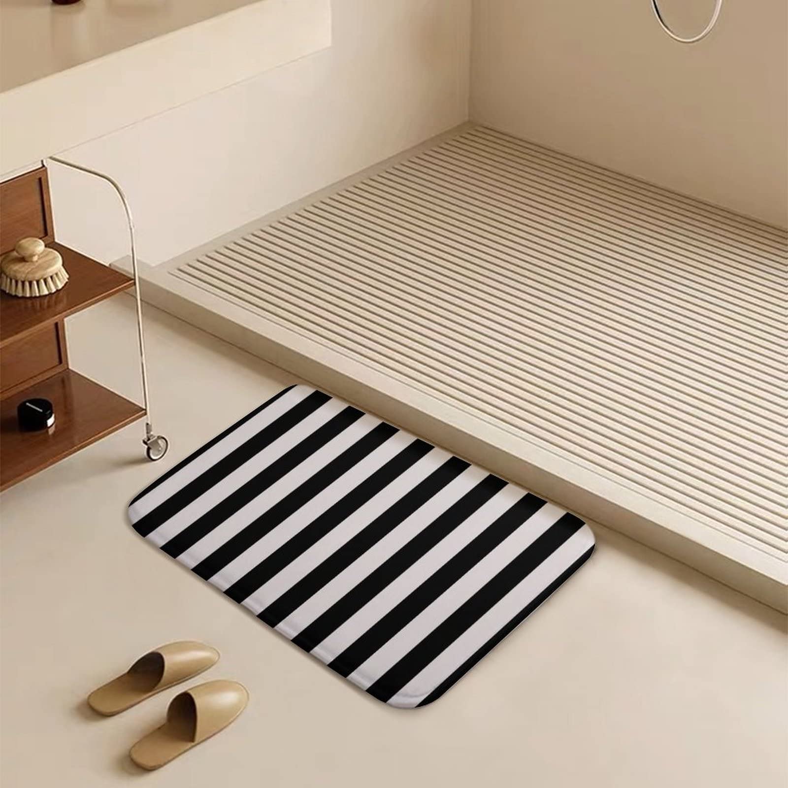 apular Black White Stripes Bath Rugs Absorbent Non Slip Door Mats Soft Carpet Washable Doormat for Kitchen Bathroom Entry Way Decor Accessories 16x24 Inch