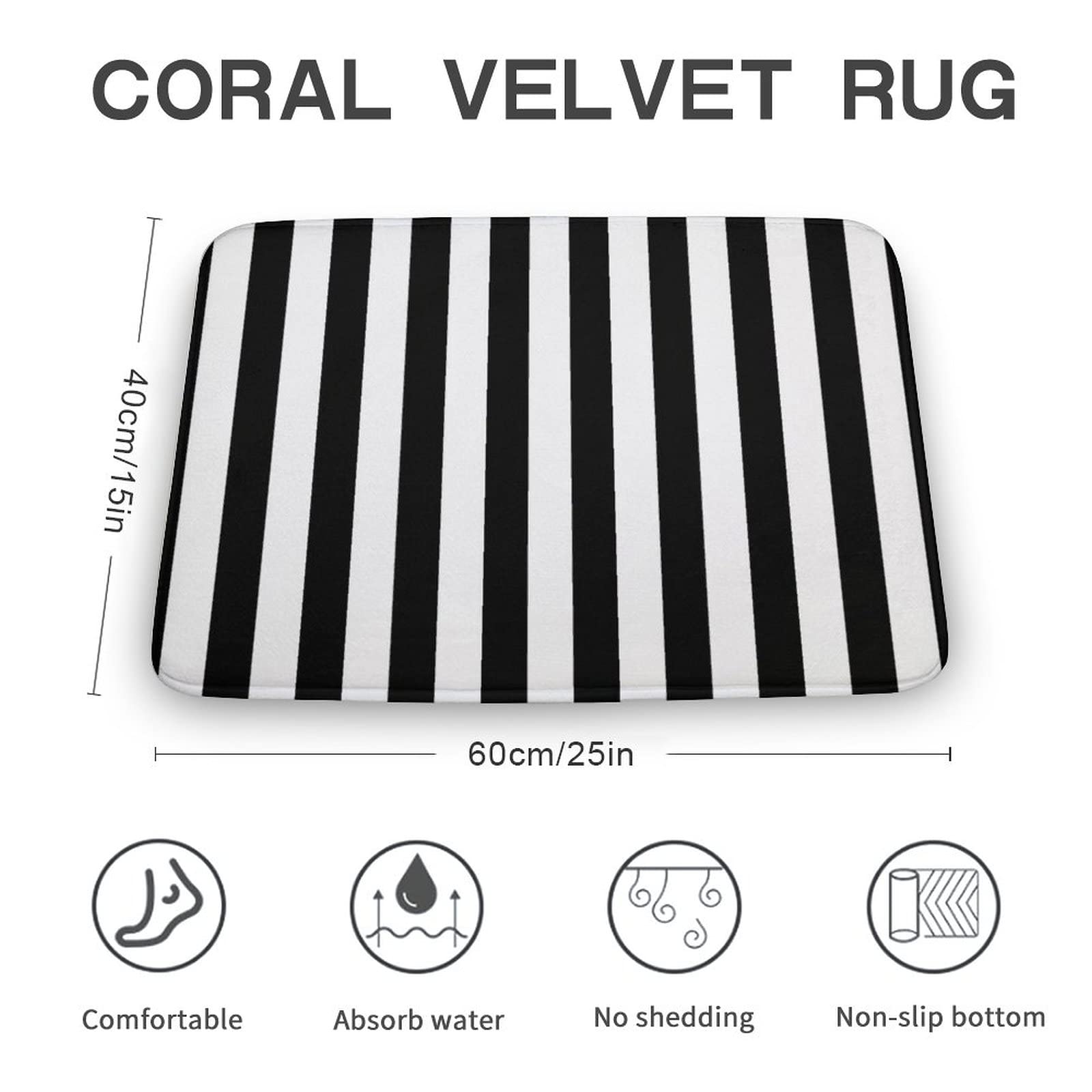 apular Black White Stripes Bath Rugs Absorbent Non Slip Door Mats Soft Carpet Washable Doormat for Kitchen Bathroom Entry Way Decor Accessories 16x24 Inch