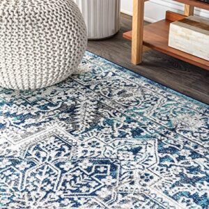 JONATHAN Y MDP100B-6R Modern Persian Vintage Medallion Indoor Area -Rug Country Floral Easy -Cleaning Bedroom Kitchen Living Room, 6' Round, Navy/Light Grey