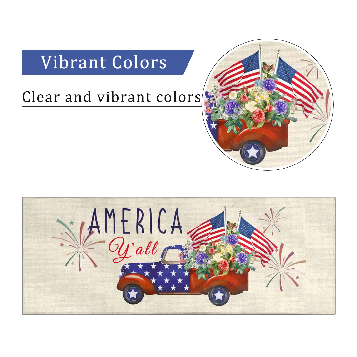 4th of July Patriotic Independence Day Decorations Kitchen Mat Set of 2, Patriotic Kitchen Decor, Memorial Day Decorations, Seasonal Holiday Party Floor Mat for Home Kitchen - 17x24 and 17x48 Inch