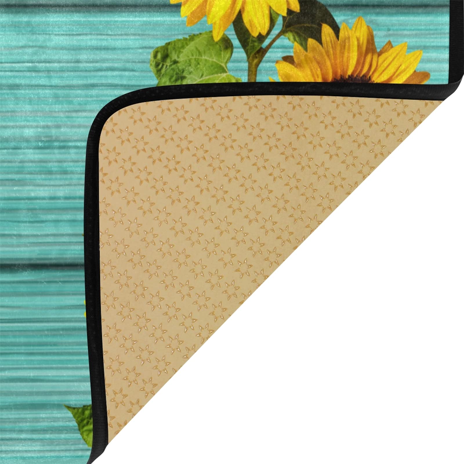 Sunflowers Teal Turquoise Kitchen Rugs Non Slip Thankful Grateful Blessed Kitchen Mats Standing Cushioned Mat in Front of Sink, Washable, 39 x 20 Inch