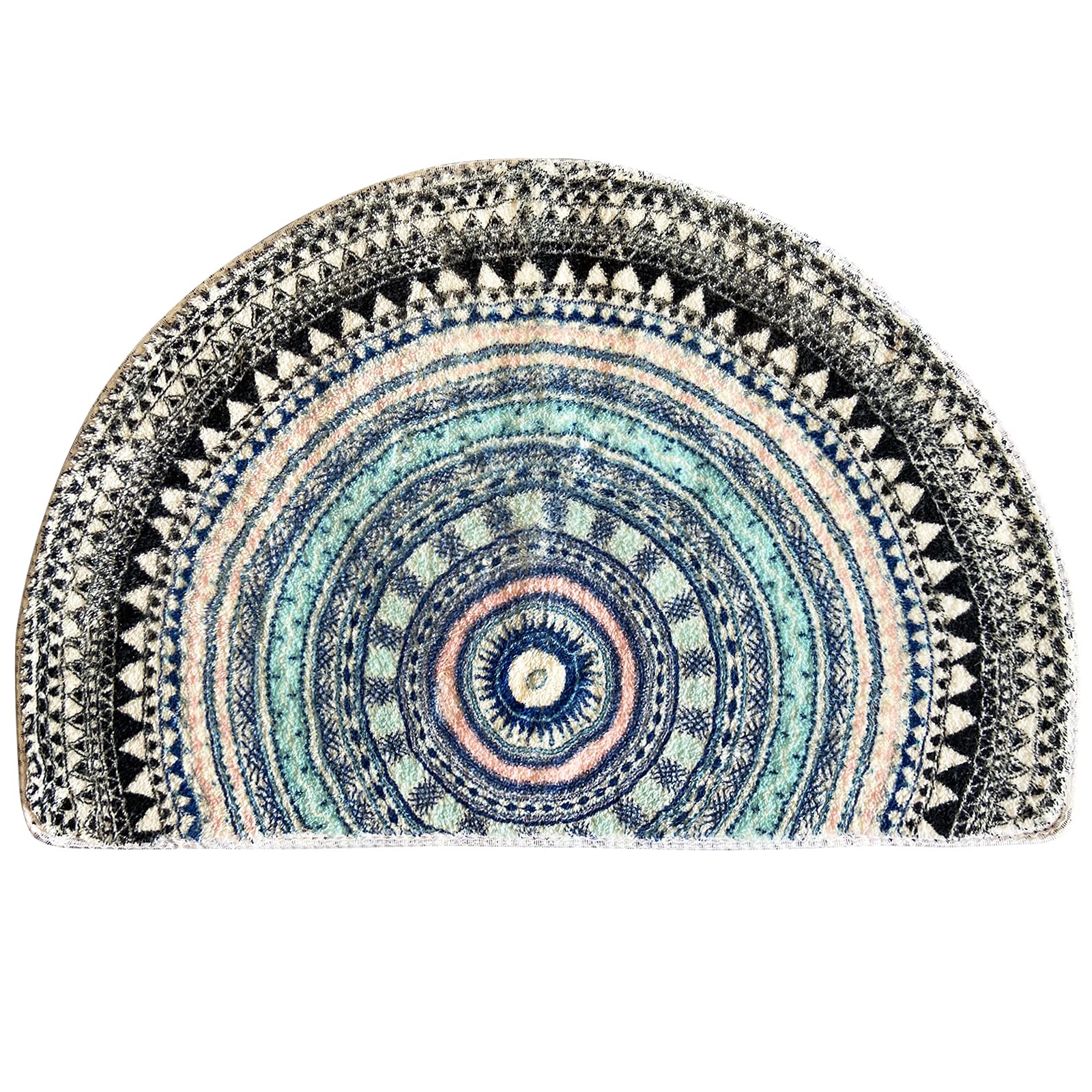 Half Round Door Mat,Semi Circle Bathroom Floor Rug,Mandala Boho Bohemian Rug,Non-Slip Welcome Entrance Way Rug,Absorbent Bath Mat, Indoor Rug for Kitchen Living Room (Gules)