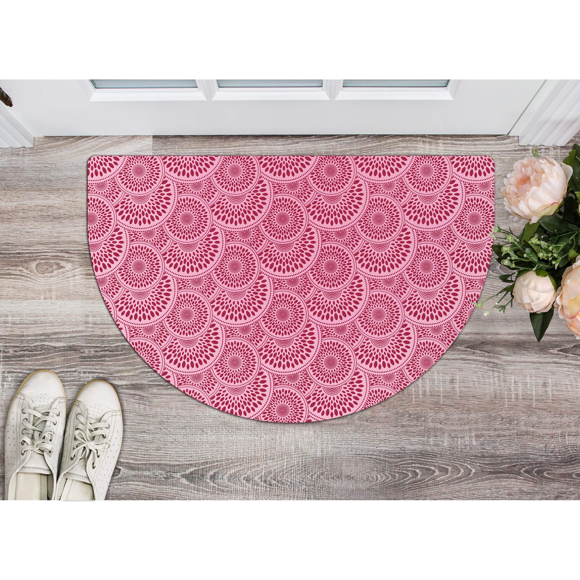 Shape28 Oval Mat Ultra-Thin Dark Red Half Round Mat Kitchen Runner Rug 35"x23"Soft Microfiber with Non Slip Rubber Backing, Dark Soft Microfiber Top Anti Slip Backing and Machine Washable,Burgundy