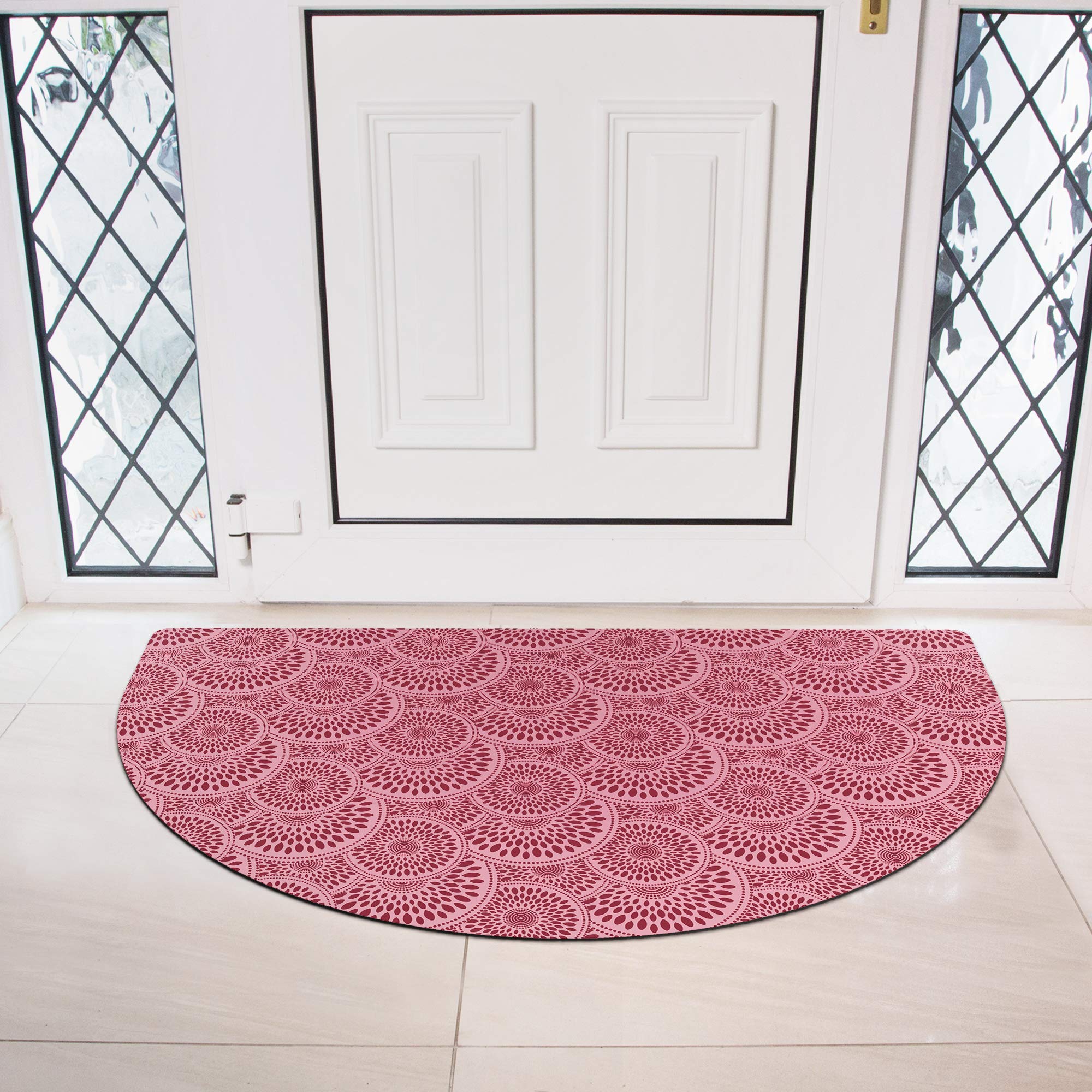 Shape28 Oval Mat Ultra-Thin Dark Red Half Round Mat Kitchen Runner Rug 35"x23"Soft Microfiber with Non Slip Rubber Backing, Dark Soft Microfiber Top Anti Slip Backing and Machine Washable,Burgundy