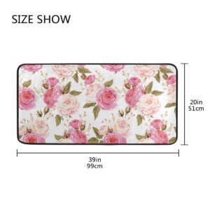 AGONA Anti Fatigue Kitchen Mat Spring Pink Rose Floral Flower Kitchen Floor Mat Soft Standing Mats Non Slip Kitchen Rugs Bath Rug Runner Carpet for Home Decor Indoor Outdoor