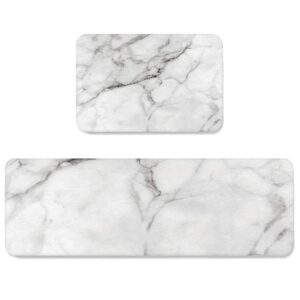 wild marble gray white kitchen mat set of 2, cushioned anti-fatigue kitchen rugs, waterproof & non-slipping kitchen mat for floor, durable kitchen rugs and mats for kitchen & laundry, watercolor art