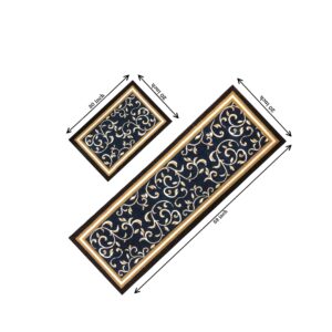 Gloria Non Slip Rubber Back Kitchen Rug Kitchen Runner Kitchen Mat Carpet for Kitchen Anti Slip Stair Treads (Navy Blue, Kitchen Set (20"x59" and 20"x30"))