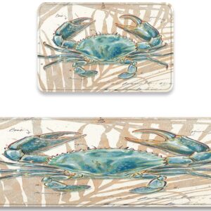 Kitchen Rugs Sets 2 Piece Floor Mats Sea Underwater Submarine Blue Crab Durable Doormat Nautical Ocean Animal Area Rugs Washable Runner Carpet Set Non Slip Fantastic Crab Design Kitchen Rugs and Mats