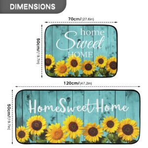 Teal Turquoise Kitchen Rugs and Mats Set of 2 Non Slip Sunflower Kitchen Floor Mats Comfort Standing Desk Mat for Doormat Bathroom Bedroom Runner Area Rug for Home Decor Washable