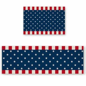 july 4th kitchen rugs sets 2 pcs floor mats independence day usa flag stars stripe red white and blue doormat non-slip rubber backing area rugs carpet inside door mat pad sets-16"x 24"+16"x47"