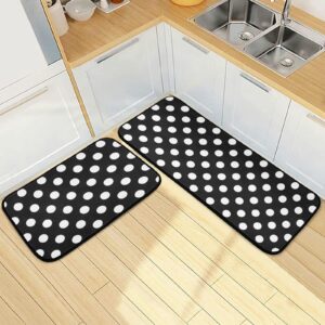 CaTaKu Kitchen Area Rug 2 Piece Set Polka Dot Black and White Polyester Non-Slip Floor Rug Runner Washable Carpet Mat Comfort Standing Mat for Kitchen Home Decorative