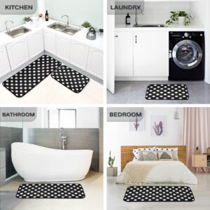 CaTaKu Kitchen Area Rug 2 Piece Set Polka Dot Black and White Polyester Non-Slip Floor Rug Runner Washable Carpet Mat Comfort Standing Mat for Kitchen Home Decorative