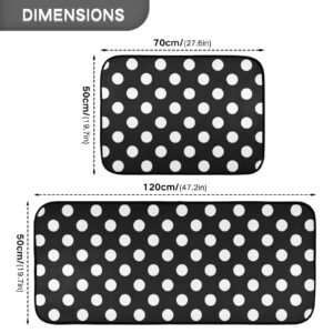 CaTaKu Kitchen Area Rug 2 Piece Set Polka Dot Black and White Polyester Non-Slip Floor Rug Runner Washable Carpet Mat Comfort Standing Mat for Kitchen Home Decorative