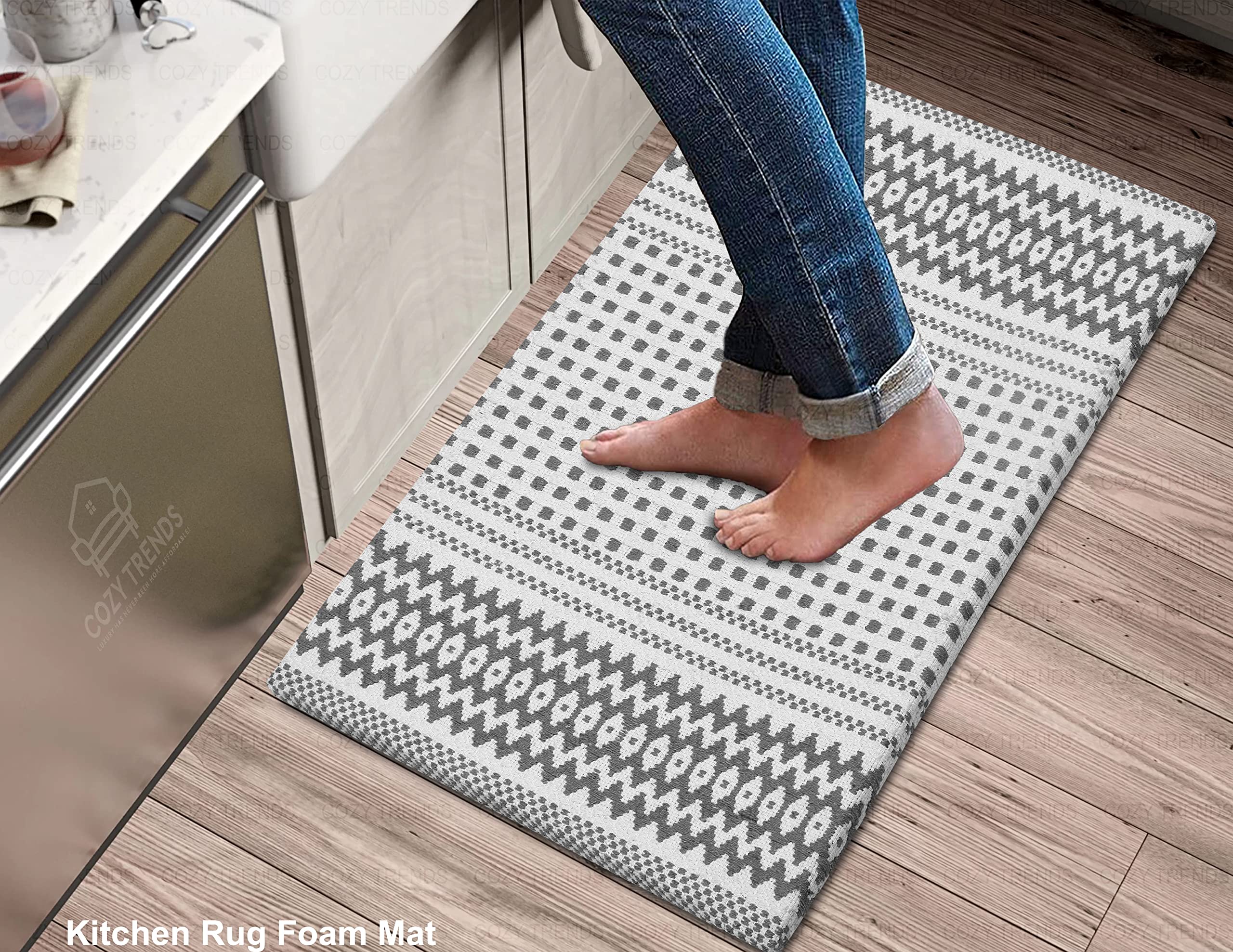 Kitchen Mat Cushioned Anti-Fatigue Kitchen Rug, Waterproof Non-Slip Kitchen Mats and Rugs Heavy Duty Comfort Foam Rug for Kitchen, Floor Home, Office, Sink, Laundry (Grey Box, 18''x30'')