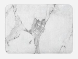 ambesonne marble print bath mat, abstract stained pattern natural textured architectural background, plush bathroom decor mat with non slip backing, 30.2" x 20", grey white dust