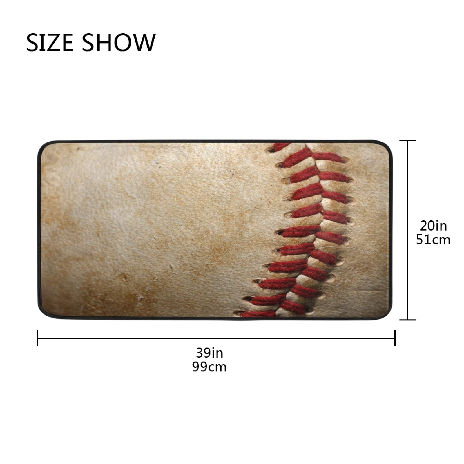 Kitchen Floor Mat Vintage Sport Ball Baseball Non Slip Absorbent Runner Rugs Doormat for Entryway Entrance Bathroom Garage Home Decor Indoor Outdoor 39"x20"