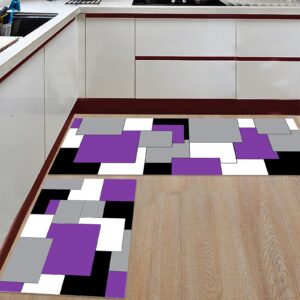 purple kitchen rugs and mats set of 2 black and grey abstract mid century modern kitchen sink mat,non-slip area runner rug,washable floor mat for home dining room office 15.7"x23.6"+15.7"x47.2"