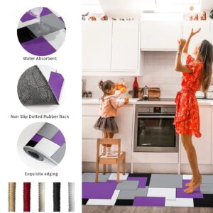 Purple Kitchen Rugs and Mats Set of 2 Black and Grey Abstract Mid Century Modern Kitchen Sink Mat,Non-Slip Area Runner Rug,Washable Floor Mat for Home Dining Room Office 15.7"x23.6"+15.7"x47.2"