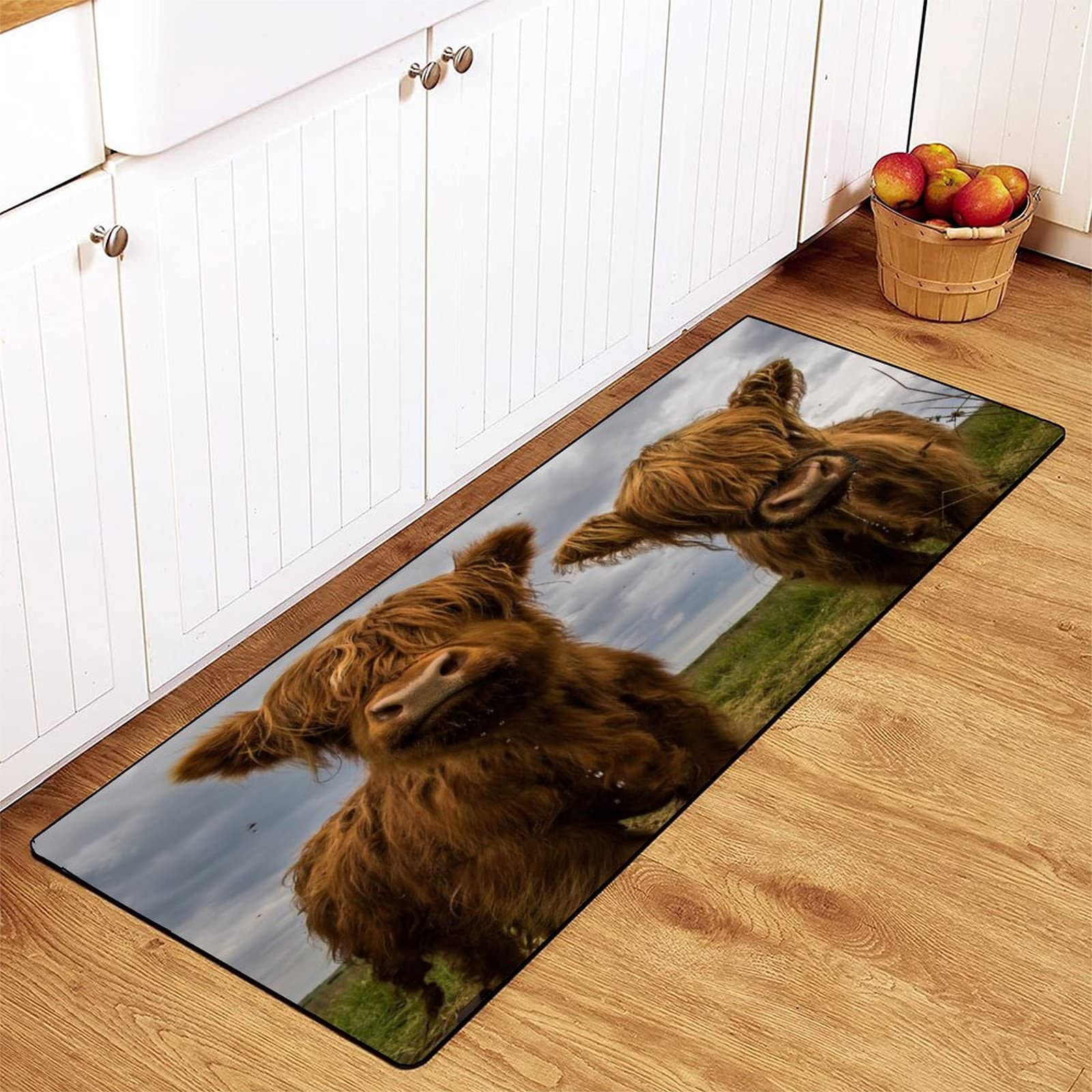 TsyTma Cute Wild Highland Cows Kitchen Rugs Floor Mats Washable Non-Slip Bathroom Rug Runner Kitchen mats for Floor Laundry Room Mat Western Kitchen Decor 39x20 Inch