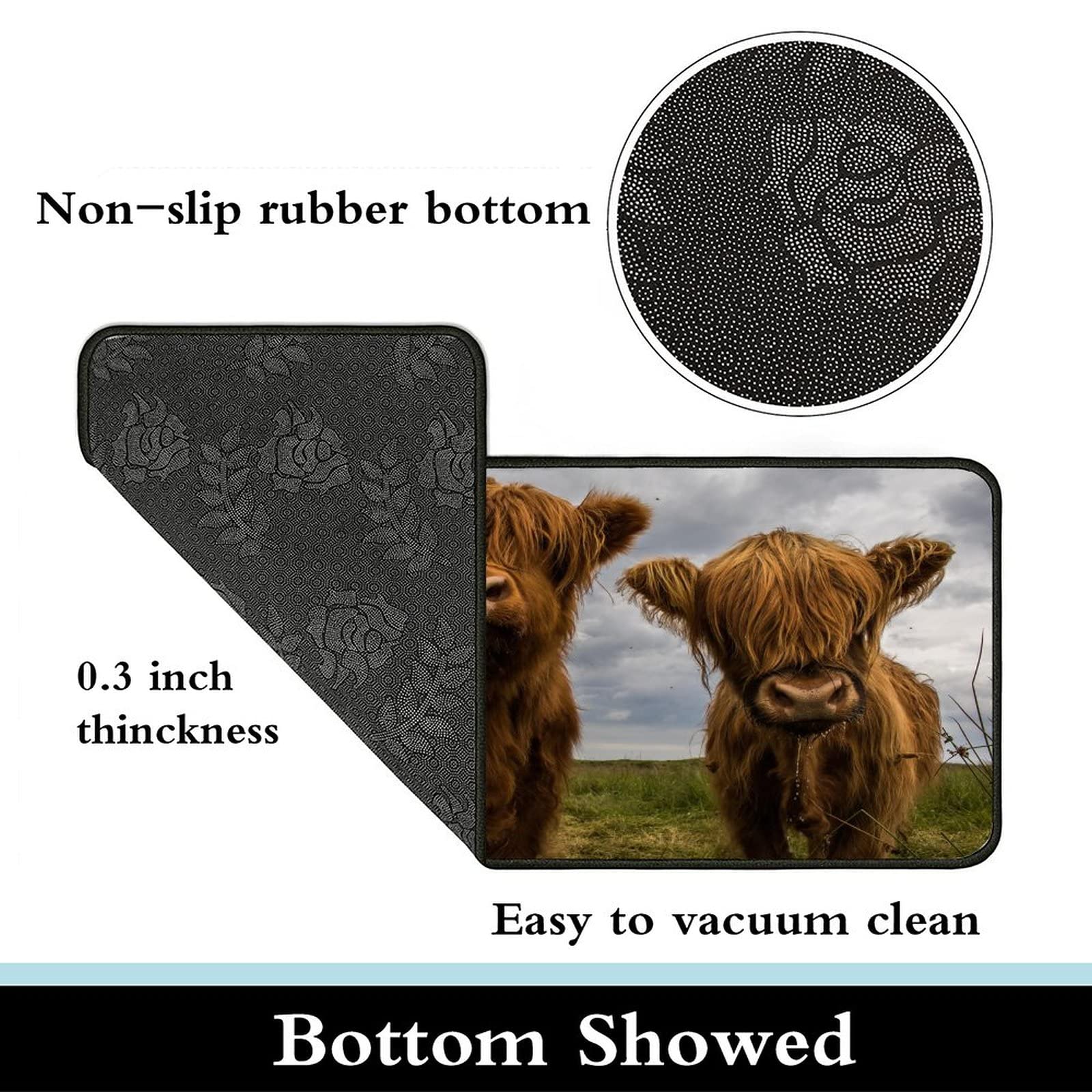 TsyTma Cute Wild Highland Cows Kitchen Rugs Floor Mats Washable Non-Slip Bathroom Rug Runner Kitchen mats for Floor Laundry Room Mat Western Kitchen Decor 39x20 Inch