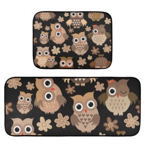 kigai kitchen rugs 2 piece waterproof non slip kitchen mat cute owl kitchen rug set for sink office kitchen cafe, 19.7"x47.2"+19.7"x27.6"