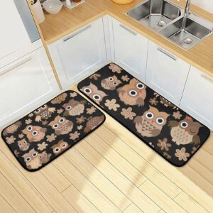 Kigai Kitchen Rugs 2 Piece Waterproof Non Slip Kitchen Mat Cute Owl Kitchen Rug Set for Sink Office Kitchen Cafe, 19.7"x47.2"+19.7"x27.6"