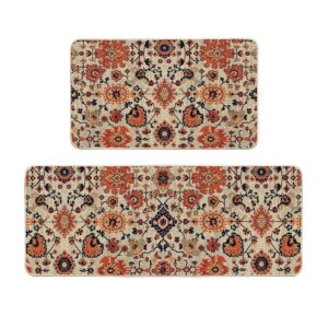 artoid mode flowers bohemia kitchen mats set of 2, daily boho home decor low-profile kitchen rugs for floor - 17x29 and 17x47 inch
