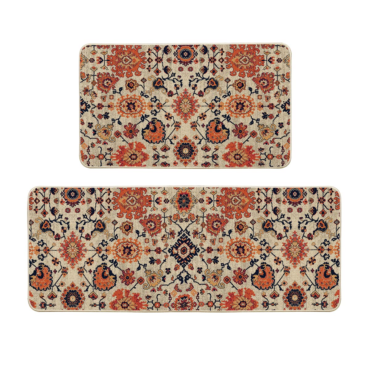 Artoid Mode Flowers Bohemia Kitchen Mats Set of 2, Daily Boho Home Decor Low-Profile Kitchen Rugs for Floor - 17x29 and 17x47 Inch