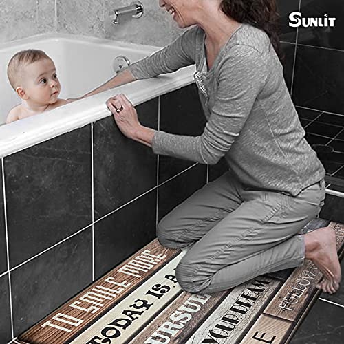 Sunlit Set of 2 Anti Fatigue Kitchen Floor Mat(Size 28"x17"&47"x17"), Non Slip Waterproof Comfort Standing Mat, Thick Cushioned Anti Fatigue Kitchen Rug Runner, Brown Motivational Inspirational Quotes