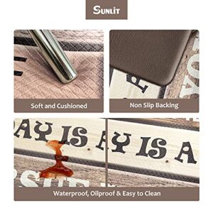 Sunlit Set of 2 Anti Fatigue Kitchen Floor Mat(Size 28"x17"&47"x17"), Non Slip Waterproof Comfort Standing Mat, Thick Cushioned Anti Fatigue Kitchen Rug Runner, Brown Motivational Inspirational Quotes