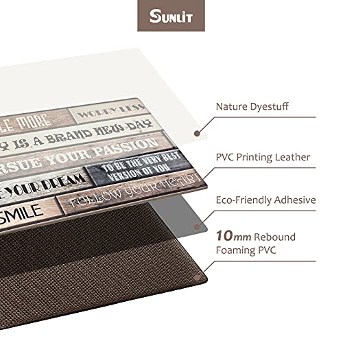 Sunlit Set of 2 Anti Fatigue Kitchen Floor Mat(Size 28"x17"&47"x17"), Non Slip Waterproof Comfort Standing Mat, Thick Cushioned Anti Fatigue Kitchen Rug Runner, Brown Motivational Inspirational Quotes