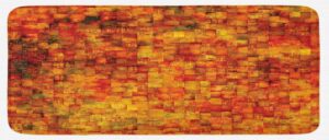 ambesonne burnt orange kitchen mat, vintage mosaic background quadratic little geometric squares faded print, plush decorative kitchen mat with non slip backing, 47" x 19", orange mustard