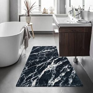 Carvapet Non-Slip Small Area Rug Ultra Soft Super Cozy Velvet Accent Throw Rug Runner Marble Design Modern Home Decor Rugs and Mats for Entryway Kitchen Laundry Bathroom, Black & White, 20"x32"