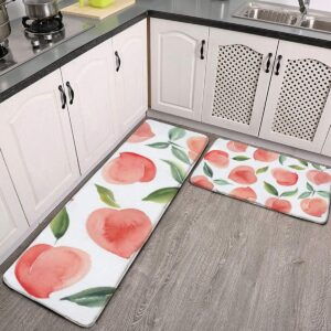 dapuge, 2 pcs kitchen rug set, peaches nonslip kitchen mats and rugs soft flannel nonslip area runner rugs washable durable doormat carpet, white, onesize
