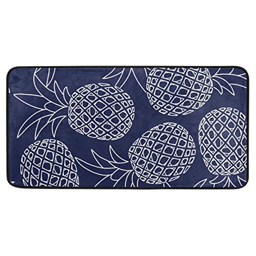 Kitchen Rugs Pineapple Fruit Navy Blue Design Non-Slip Soft Kitchen Mats Bath Rug Runner Doormats Carpet for Home Decor, 39" X 20"