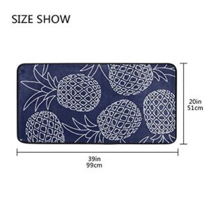 Kitchen Rugs Pineapple Fruit Navy Blue Design Non-Slip Soft Kitchen Mats Bath Rug Runner Doormats Carpet for Home Decor, 39" X 20"