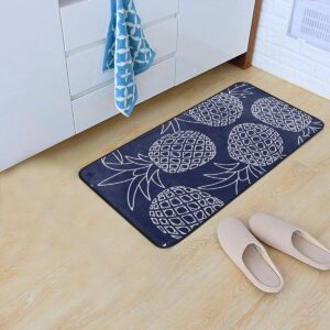 Kitchen Rugs Pineapple Fruit Navy Blue Design Non-Slip Soft Kitchen Mats Bath Rug Runner Doormats Carpet for Home Decor, 39" X 20"