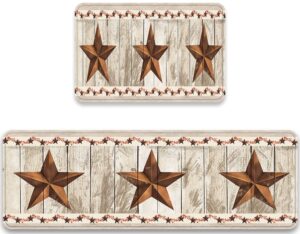 rustic kitchen rugs sets 2 piece floor mats western texas star and primitive berries on country wooden plank doormat farm wooden area runner bath rug non slip chef mat farmhouse carpet set for bedroom
