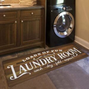 farmhouse laundry room rug non slip vintage wood carpet for laundry room, waterproof kitchen floor mat bathroom entryway area rugs decor accessories (20''x48'' wooden plank)