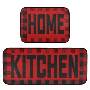 buffalo plaid checked black red kitchen mat set of 2 anti-fatigue kitchen rug set washable non slip cushioned foam kitchen runner rugs and mats comfort standing mat for floor laundry home decor