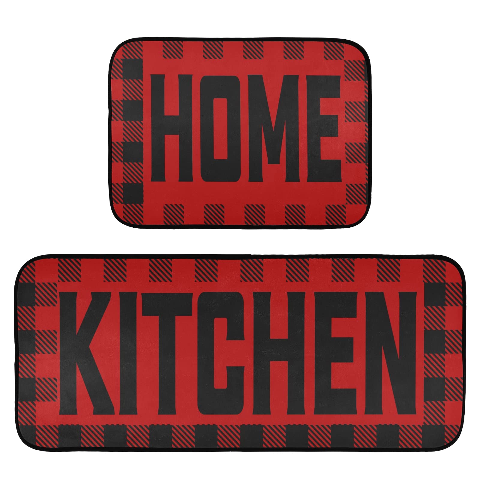 Buffalo Plaid Checked Black Red Kitchen Mat Set of 2 Anti-Fatigue Kitchen Rug Set Washable Non Slip Cushioned Foam Kitchen Runner Rugs and Mats Comfort Standing Mat for Floor Laundry Home Decor