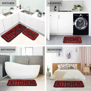 Buffalo Plaid Checked Black Red Kitchen Mat Set of 2 Anti-Fatigue Kitchen Rug Set Washable Non Slip Cushioned Foam Kitchen Runner Rugs and Mats Comfort Standing Mat for Floor Laundry Home Decor